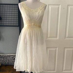 Vanity Fair Cream & Pale Yellow Lace Slip Dress